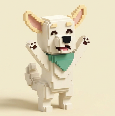 Chief the voxel golden retriever cheering
